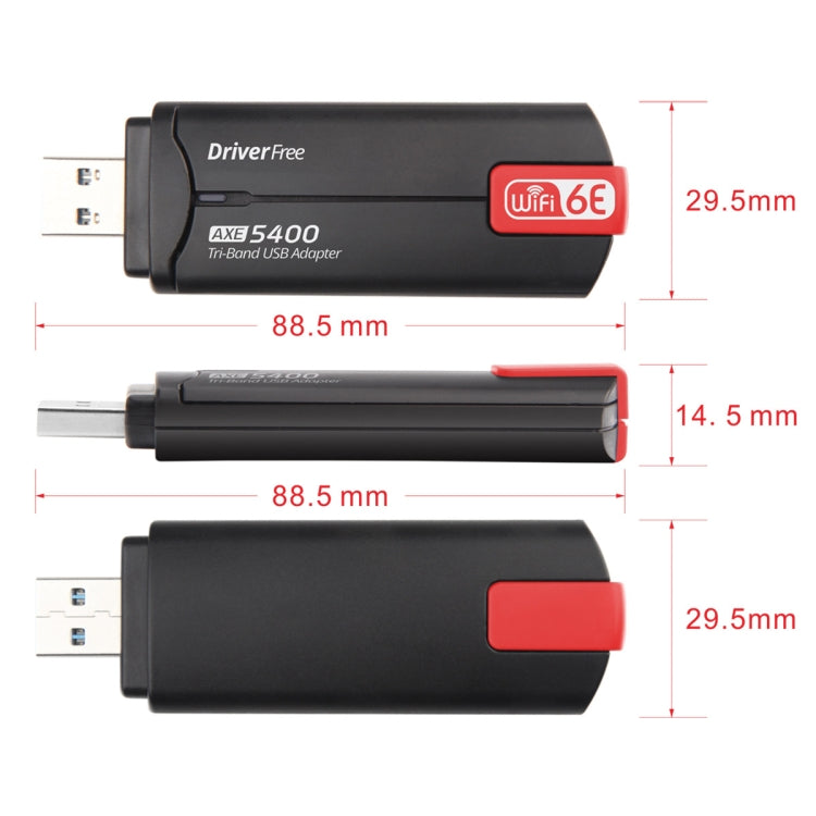AX5400M 2.4G/5G/6G WIFI 6E Standard USB 3.0 Network Card WIFI Transmitter Receiver, Black, Red AX5400M 2.4G/5G/6G WIFI 6E Standard USB 3.0 Network Card WIFI Transmitter Receiver, Black, Red